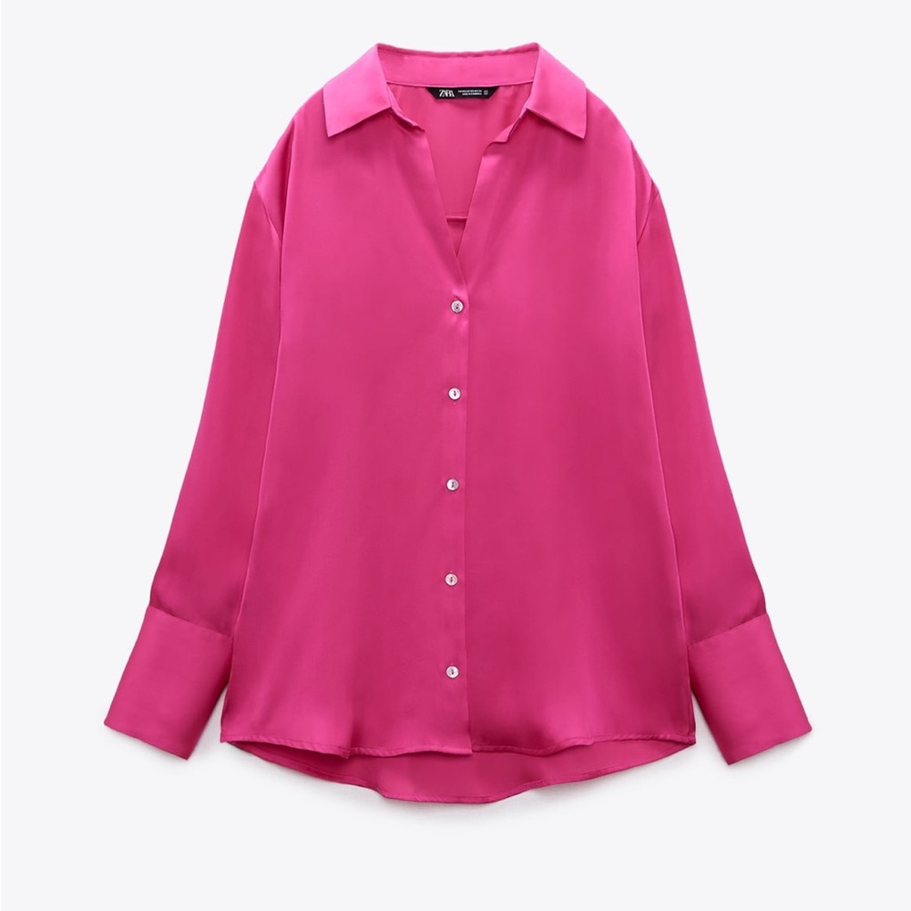 Zara Pink Satin Effect button down
